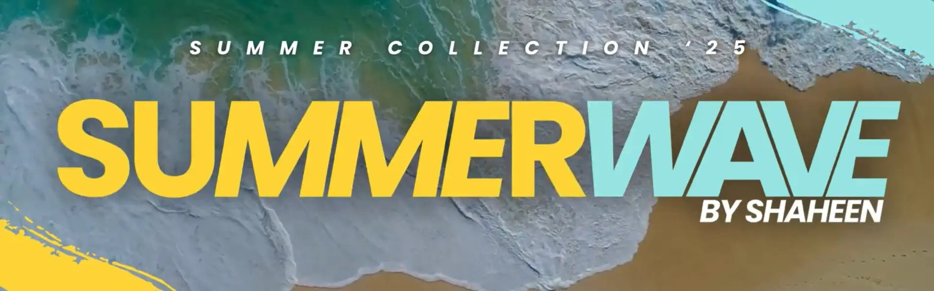 Promotional banner for 'Summer Wave' by Shaheen with ocean wave design.