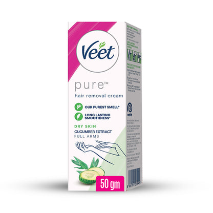 Veet Pure Hair Removal Cream for Dry Skin with Cucumber Extract for Full Arms, 50 g