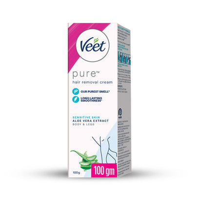 Veet Pure Hair Removal Cream for Sensitive Skin Body & Legs with Aloe Vera Extract, 100 g