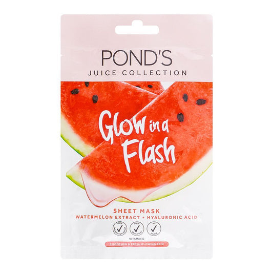 Ponds Juice Collection Watermelon Extract + Hyaluronic Acid Glow In A Flash Sheet Mask, 20 g