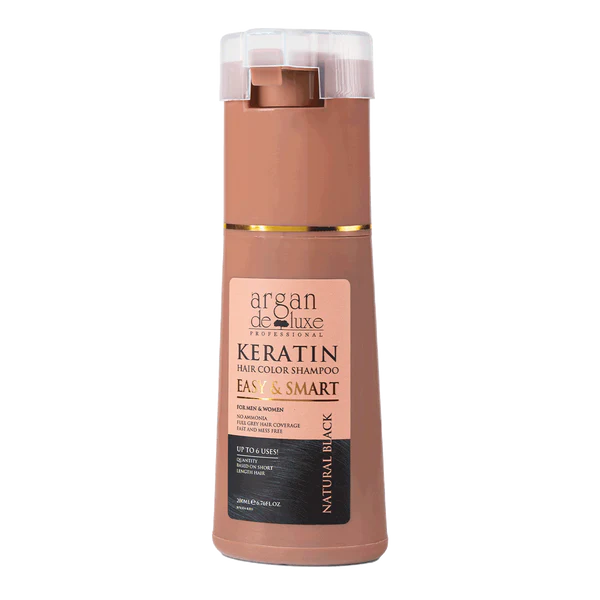 Argan Deluxe Professional Keratin Easy & Smart Natural Black Hair Color Shampoo, 200 ml