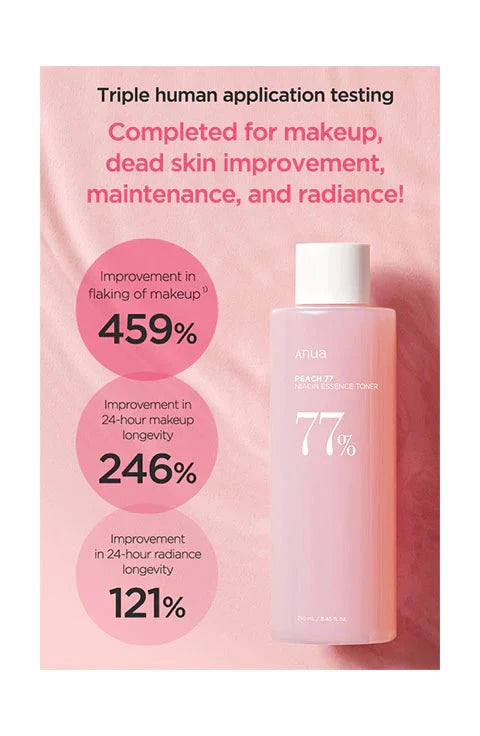 Skincare product with performance claims on a pink background