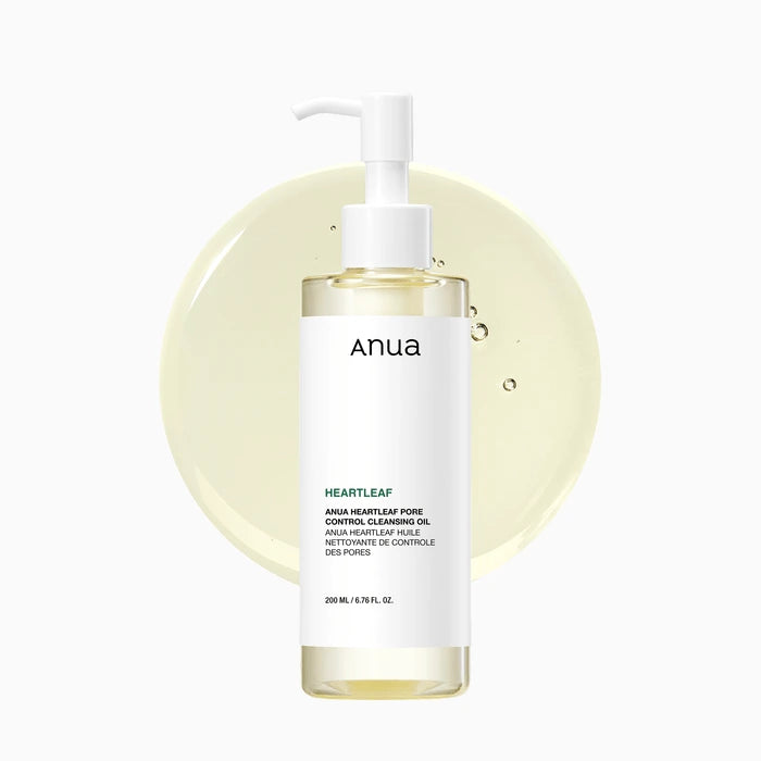Anua Heartleaf pore control oil bottle with pump on a white background