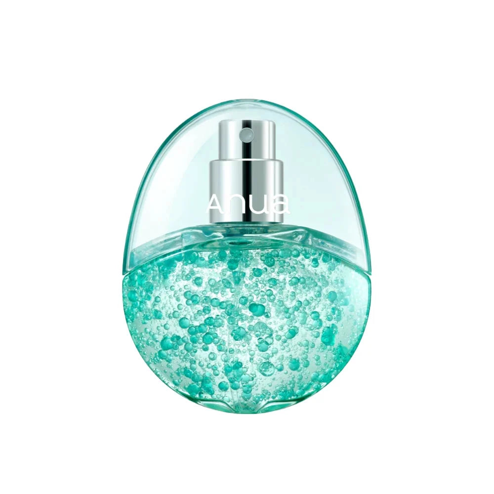 Turquoise perfume bottle with silver cap on a white background