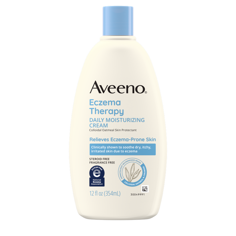 Aveeno Eczema Therapy Daily Moisturizing Cream bottle on a white background