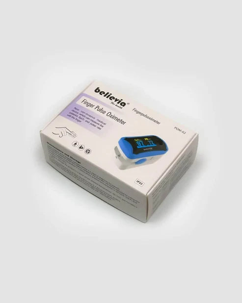 Bellevia finger pulse oximeter packaging on a white background
