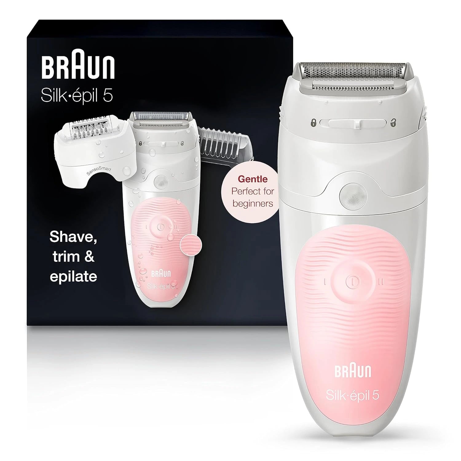 Braun Silképil 5 electric shaver with packaging on a white background