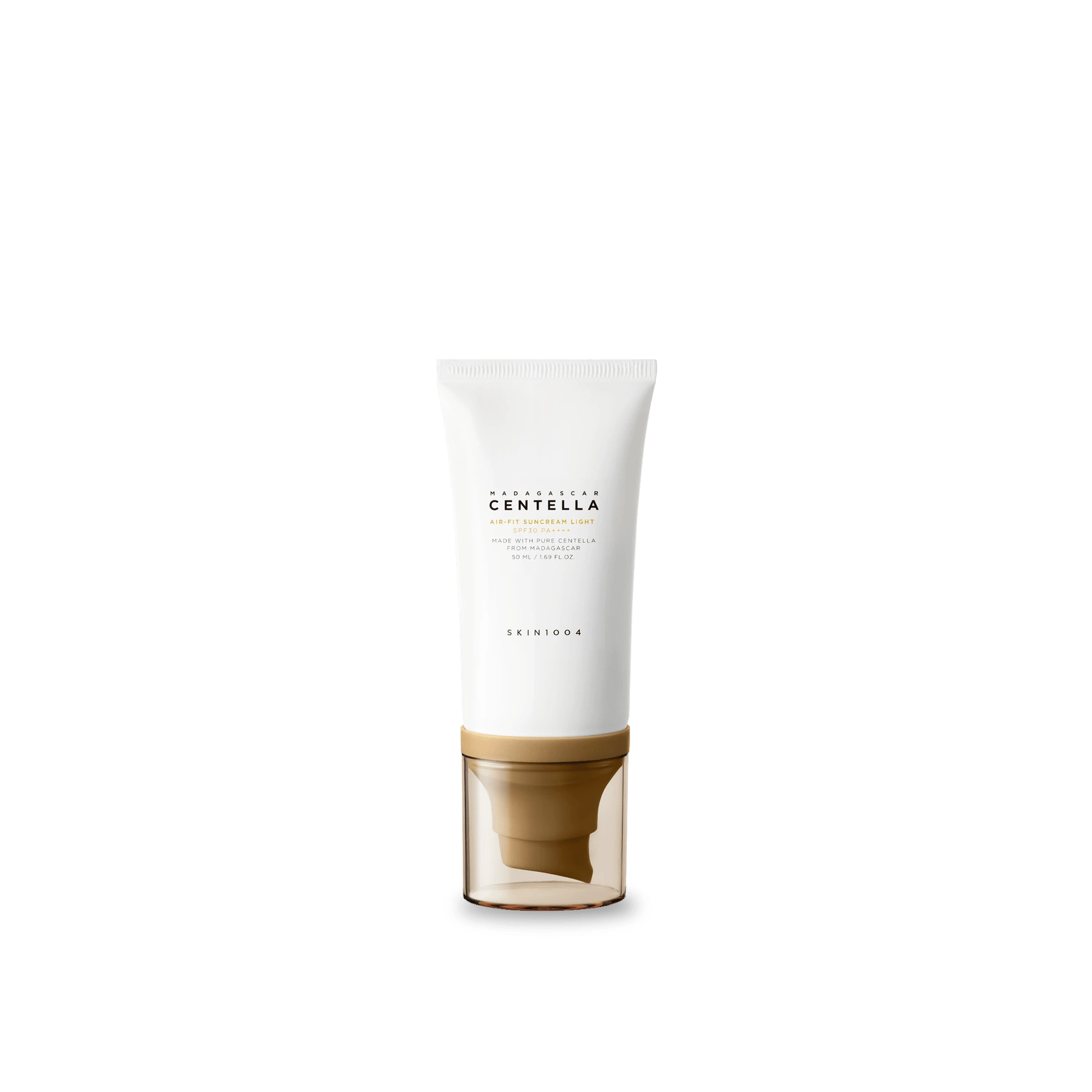 Skincare product with white container and gold base on a white background