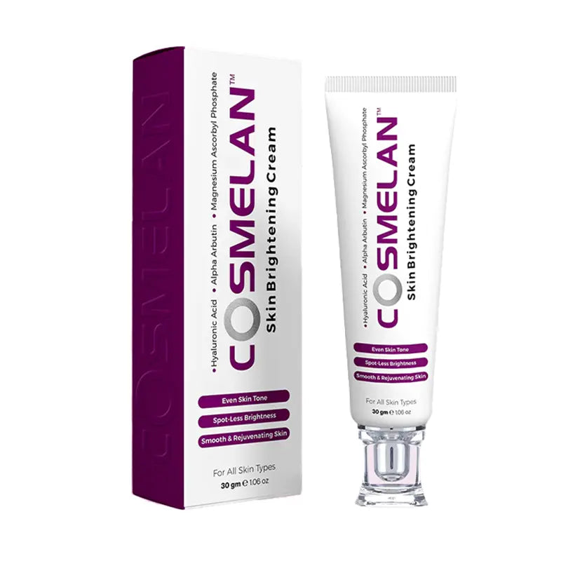 Cosmelan skin brightening cream packaging on a white background
