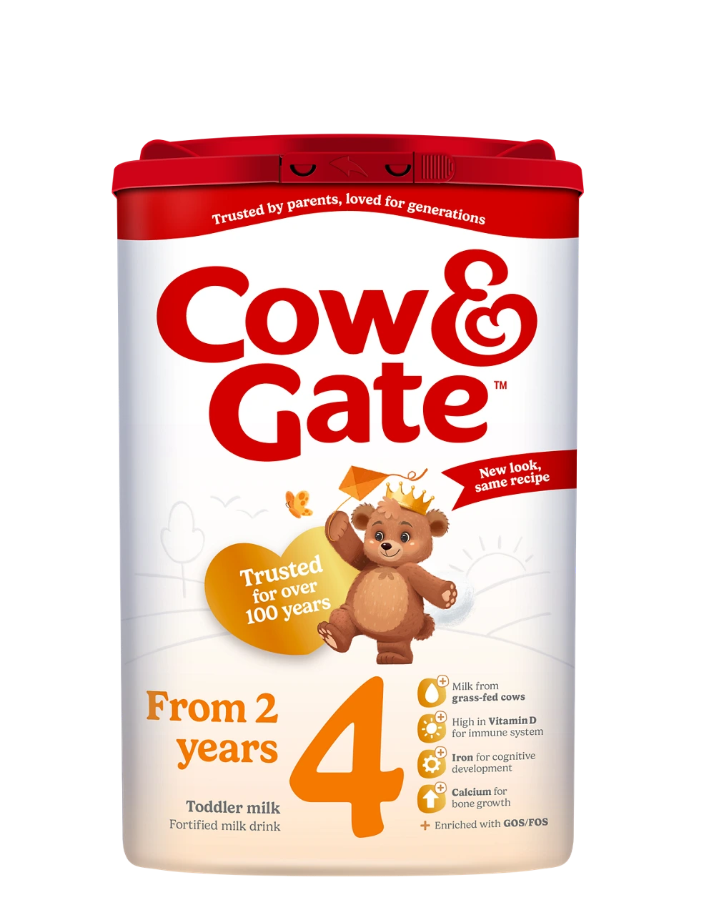 Cow & Gate toddler milk powder container with a bear illustration on a white background
