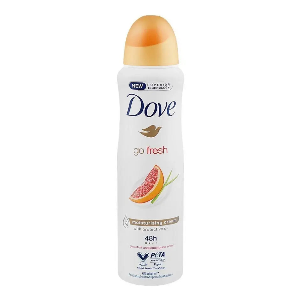 Dove go fresh deodorant spray on a white background