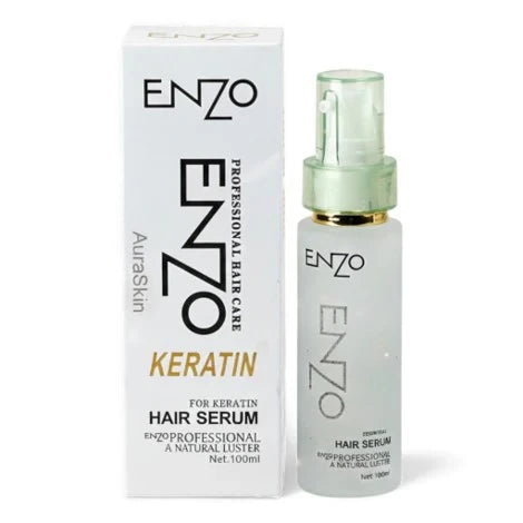 Enzo Keratin hair serum bottle and packaging on a white background