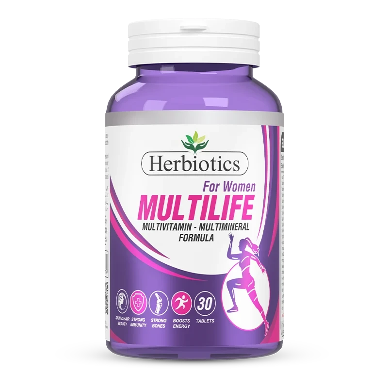 Herbiotics Multilife multivitamin for women on a white background