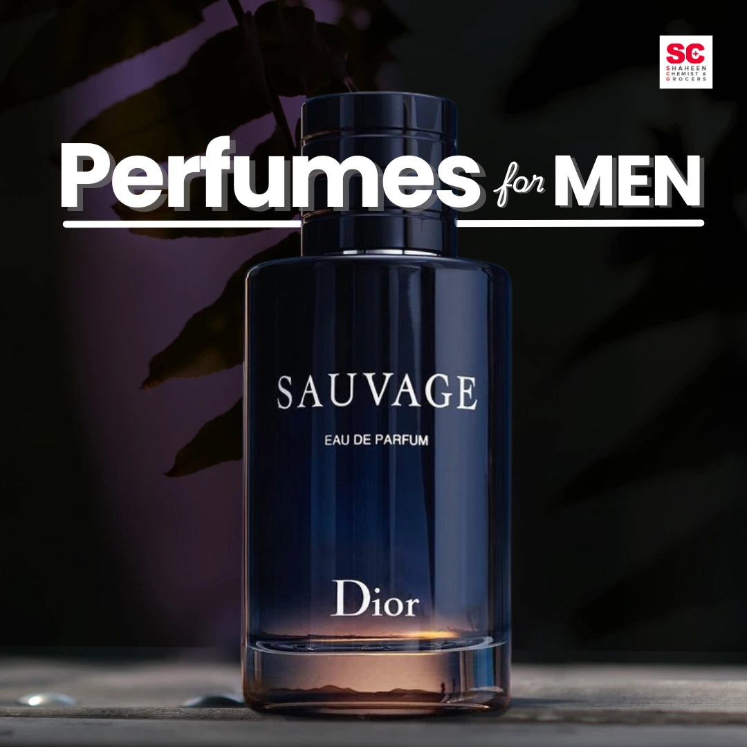 Dior Sauvage Eau de Parfum bottle with 'Perfumes for Men' text and Schuh Crates logo.