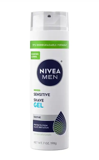 Nivea Men Sensitive Shave Gel bottle on a white background