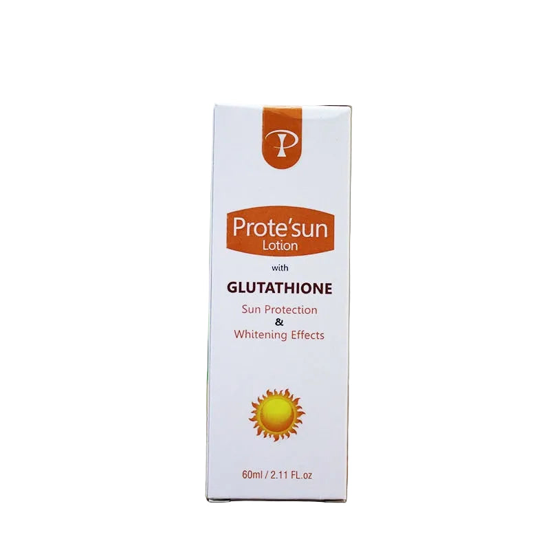 Prote'sun Lotion with Glutathione packaging on a wooden surface