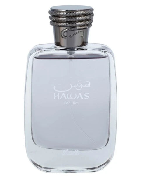 Perfume bottle with silver cap on a white background
