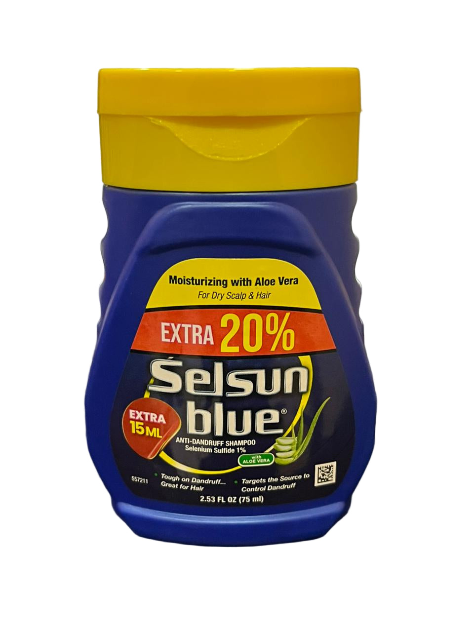 Selsun Blue shampoo bottle with yellow lid