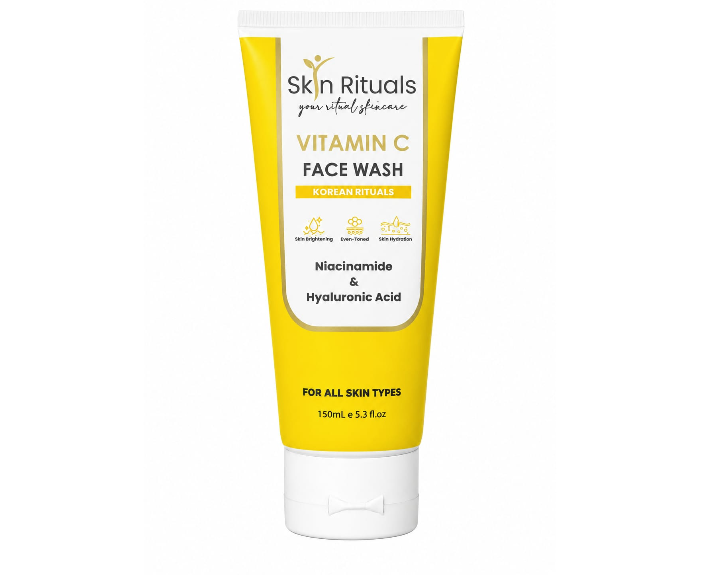 Yellow tube of Skin Rituals Vitamin C Face Wash on a white background