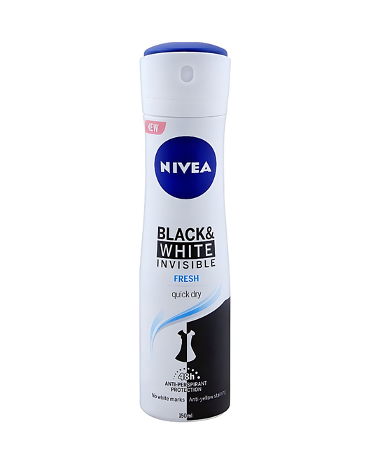 Nivea 48H Invisible Fresh Deodorant Spray, Black & White, 150 ml