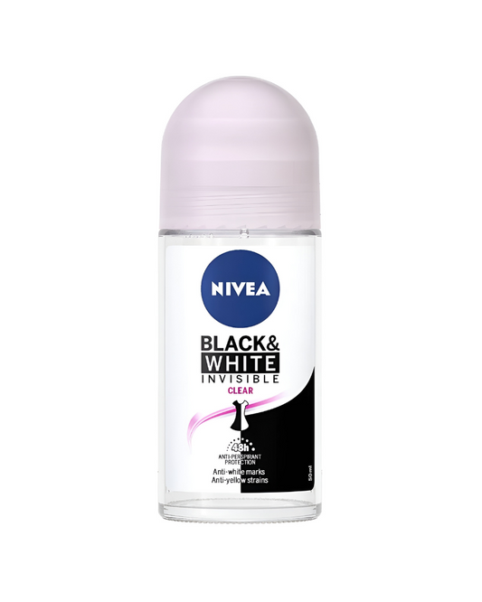 Nivea Men Black & White Invisible Clear 48h Anti-Perspirant Deodorant Roll On, 50 g