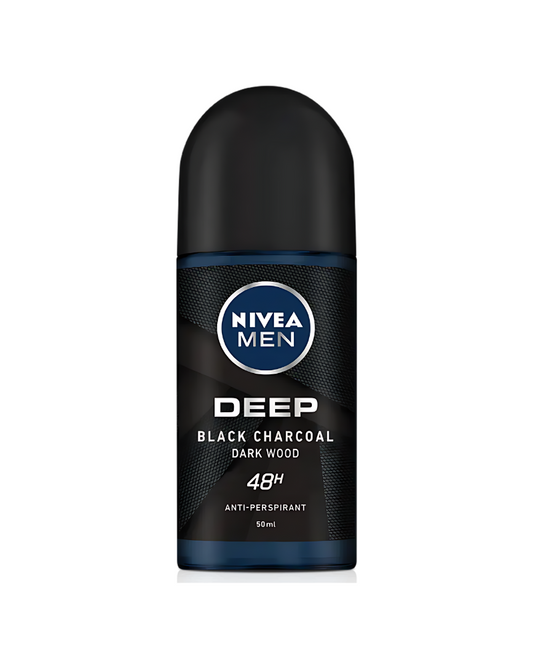 Nivea Men Deep Black Charcoal Dark Wood 48h Anti-Perspirant Deodorant Roll On, 50 g