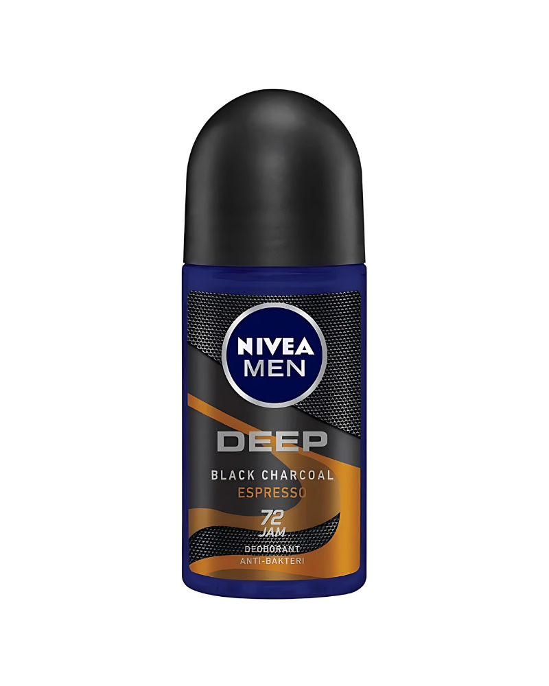 Nivea Men Deep Black Charcoal Espresso Anti-Bacterial 72H Deodorant Roll-On, 50 ml