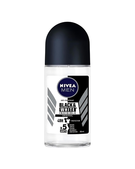 Nivea Men Black & White Invisible Original Anti-Perspirant 48H 5X Anti Deodorant Roll-On, 50 ml