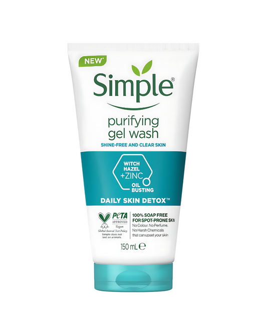 Simple Daily Skin Detox Purifying Gel Wash With Witch Hazel + Zinc Oil Busting, 150 ml