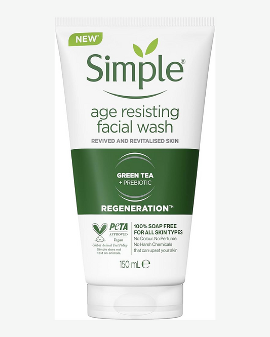 Simple Age Resisting Facial Wash Green Tea + Prebiotic Regeneration, 150 ml