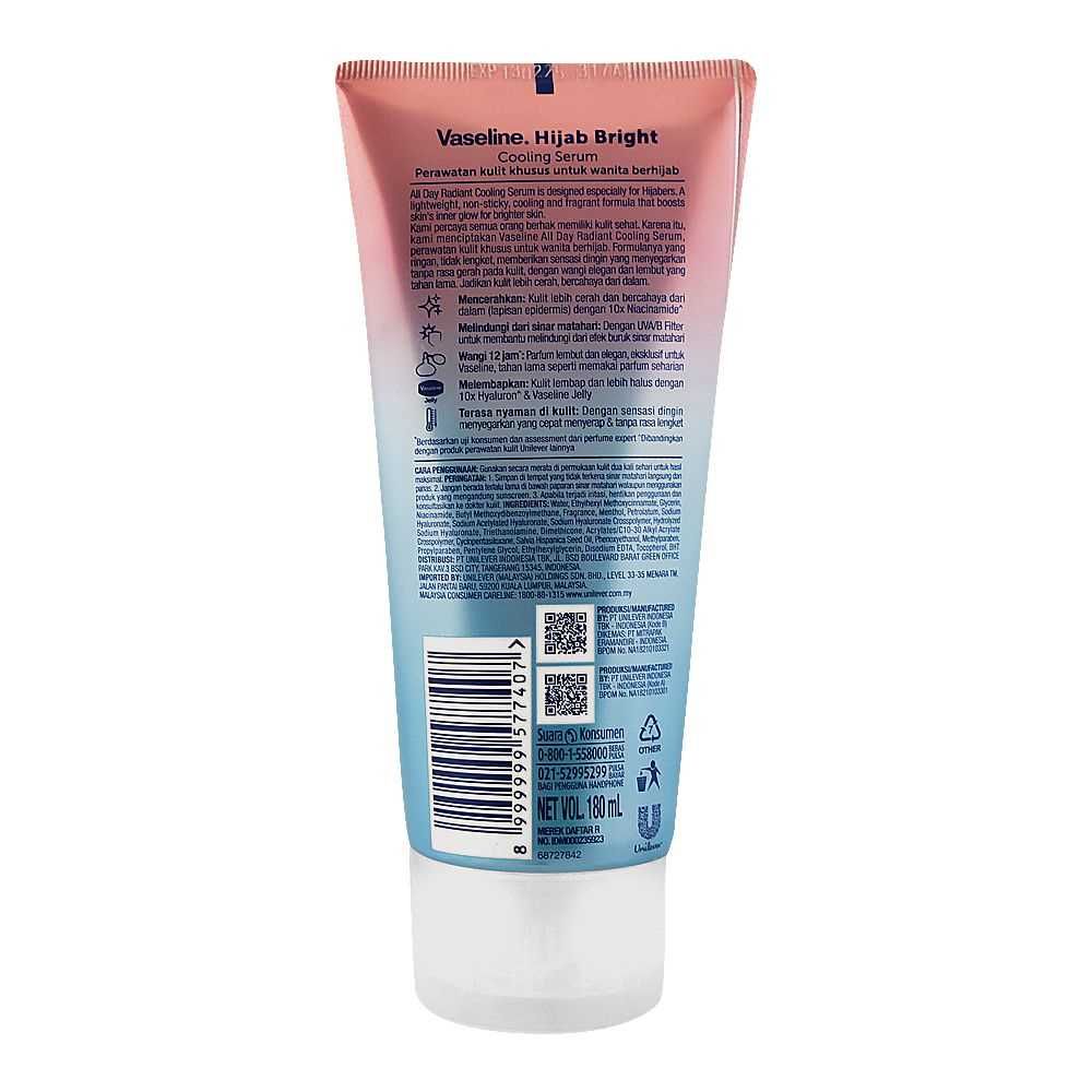 Vaseline Hijab Bright 12H Perfume Tech All Day Radiant Cooling Serum, 180 ml