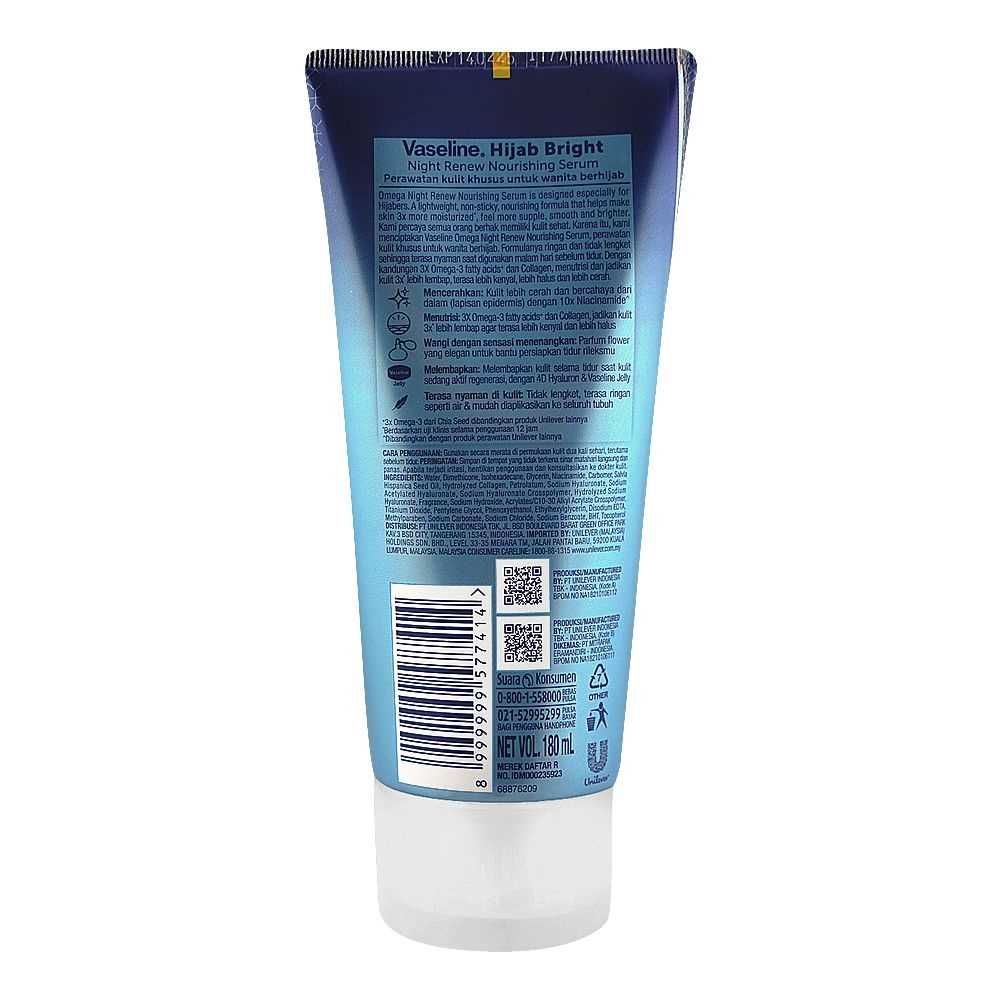 Vaseline Hijab Bright 3X Omega Night Renew Nourishing Serum, 180 ml
