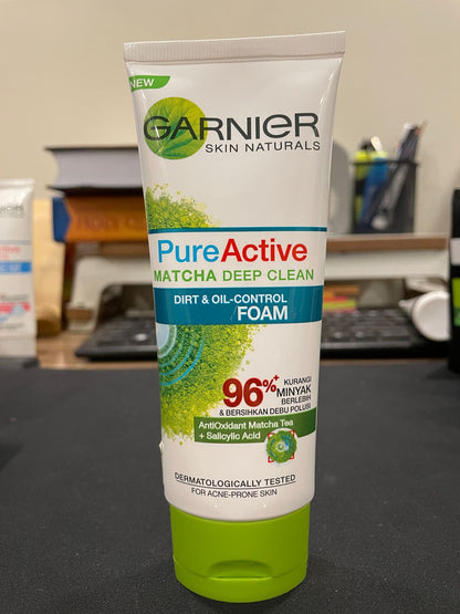 Garnier Pure Active Matcha Deep Clean Facial Foam, 100 ml