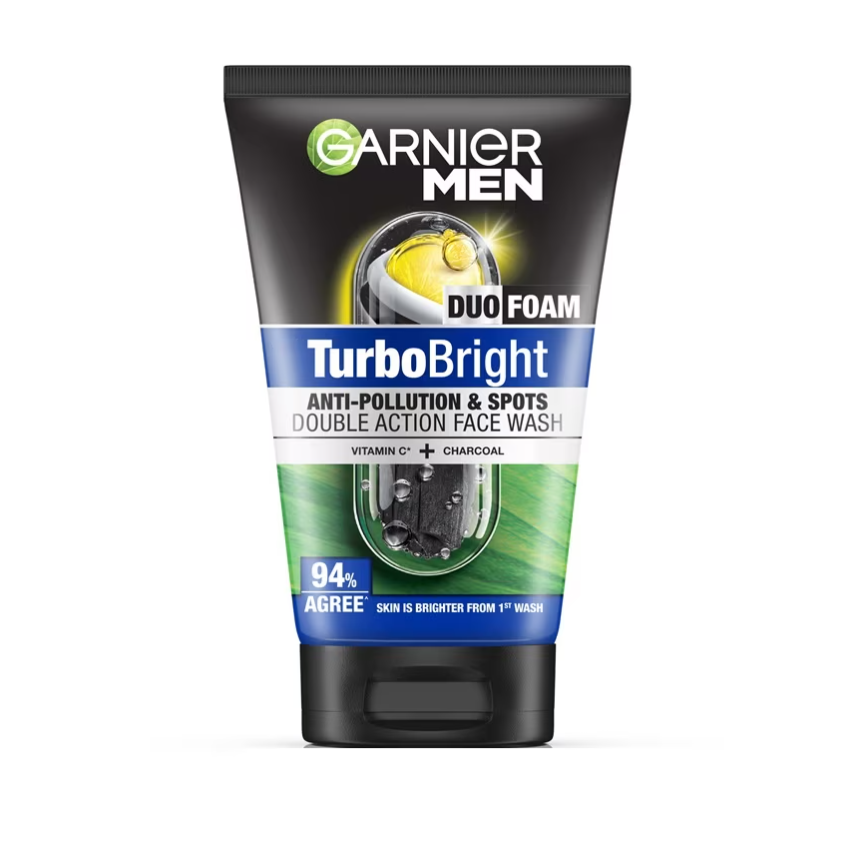 Garnier Men Turbo Bright Double Action Face Wash 100ml in Pakistan – Brightening Men’s Facial Cleanser
