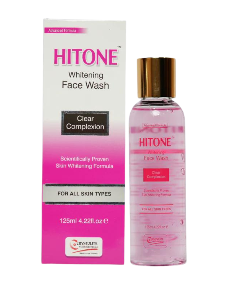 Hitone Whitening Face Wash packaging and bottle, 125 ml.