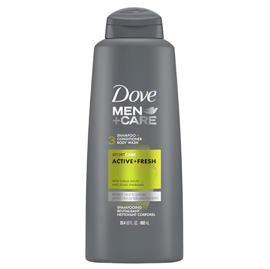 Dove Men+Care Sport Care Active + Fresh 3-in-1 Shampoo + Conditioner + Body Wash, 603 ml