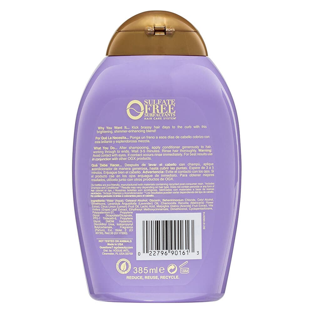 OGX Hydrate & Tone Reviving + Lavender Luminescent Platinum Conditioner 385ml backside