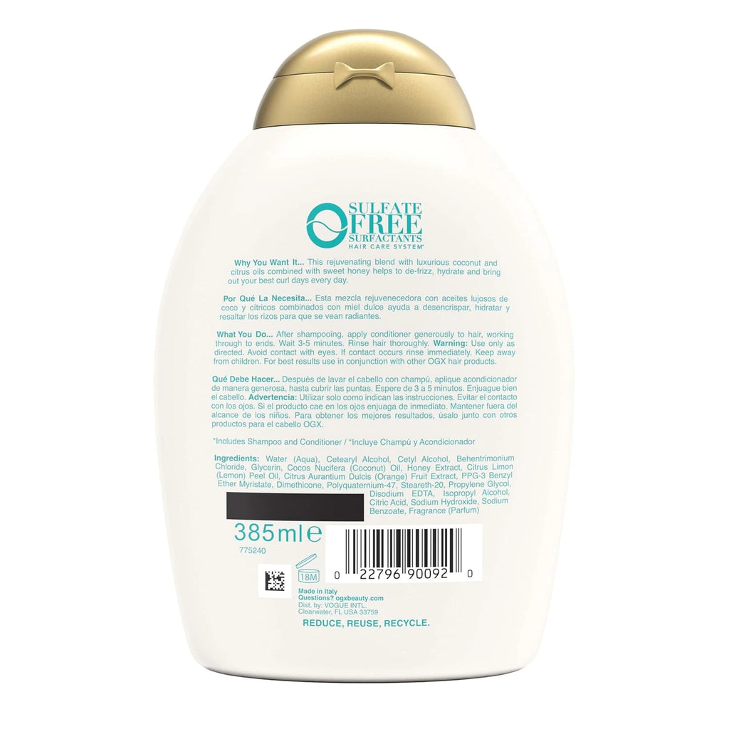 Back of a shampoo bottle with text and branding on a white background